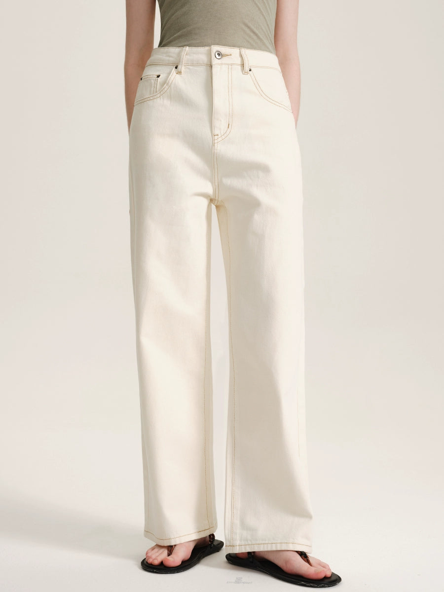 White High-Waisted Straight Pants