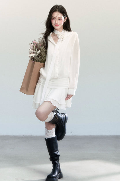 Cherry Blossom Chiffon Waist Ruffle Dress