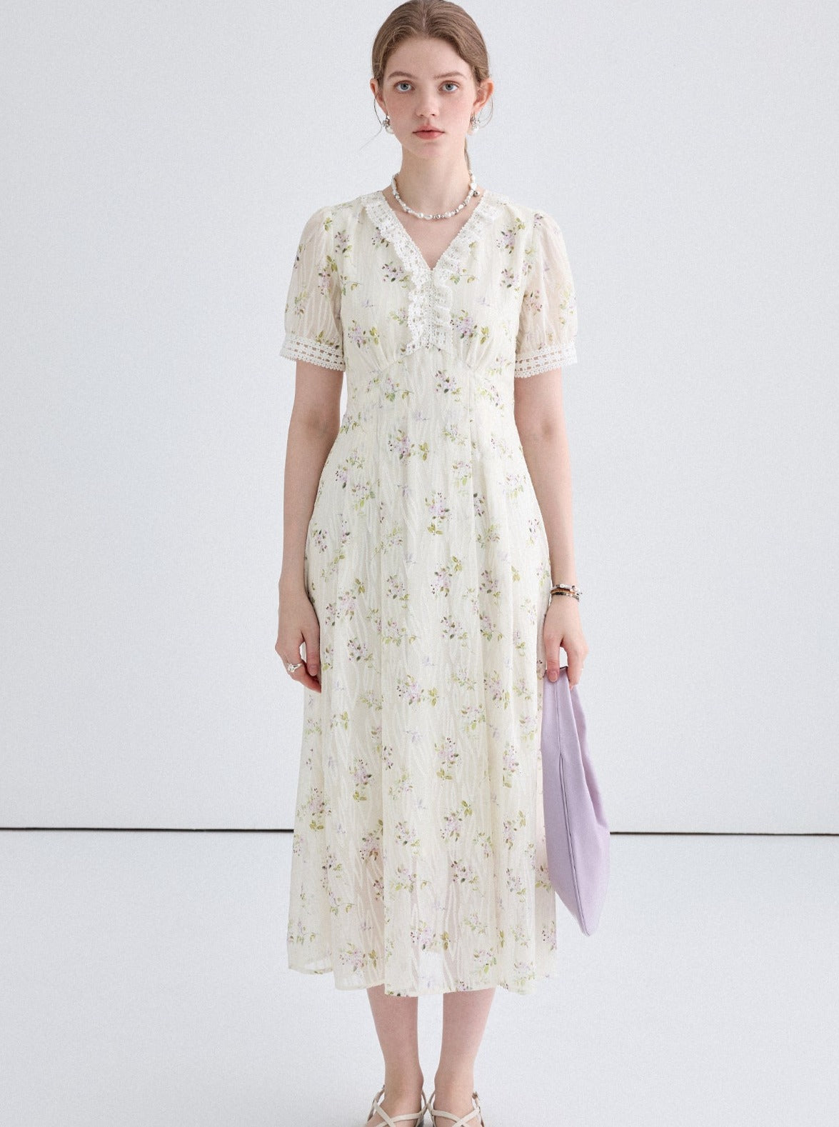 Lace Collar Slim Floral Dress