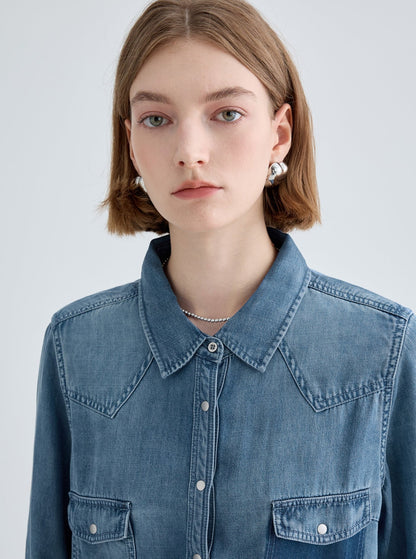 VINTAGE WASHED LONG SLEEVE DENIM SHIRT