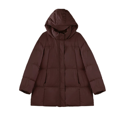 Korean Hooded Mid-Length Duck Down Jacket