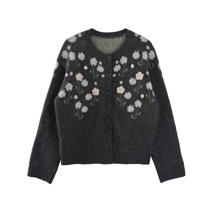 Handmade Flower Knitted Cardigan Set-Up
