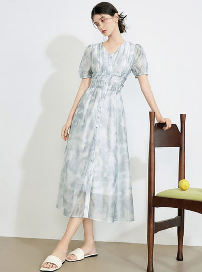 Mint Mambo Puff Sleeve Tea Dress