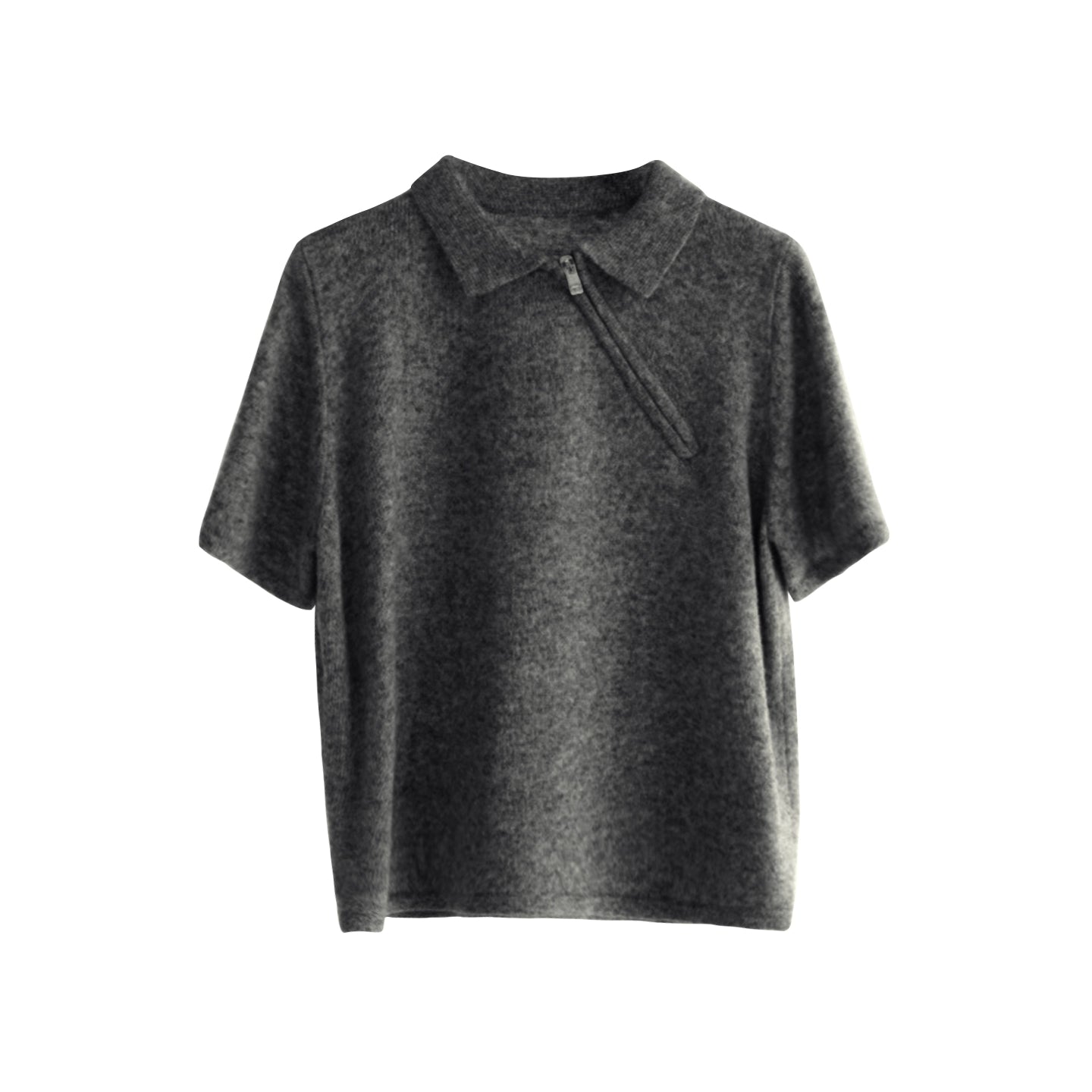 Diagonal Zip Knit Short Sleeve Suit Set-Up