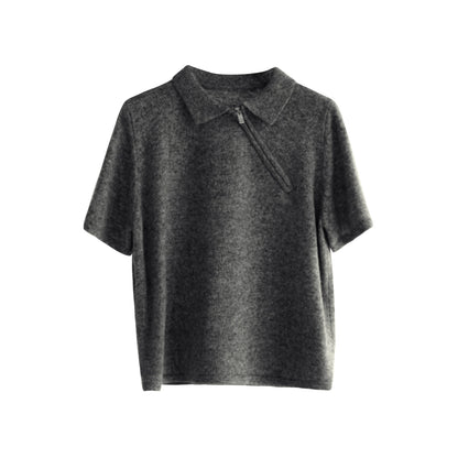 Diagonal Zip Knit Short Sleeve Suit Set-Up