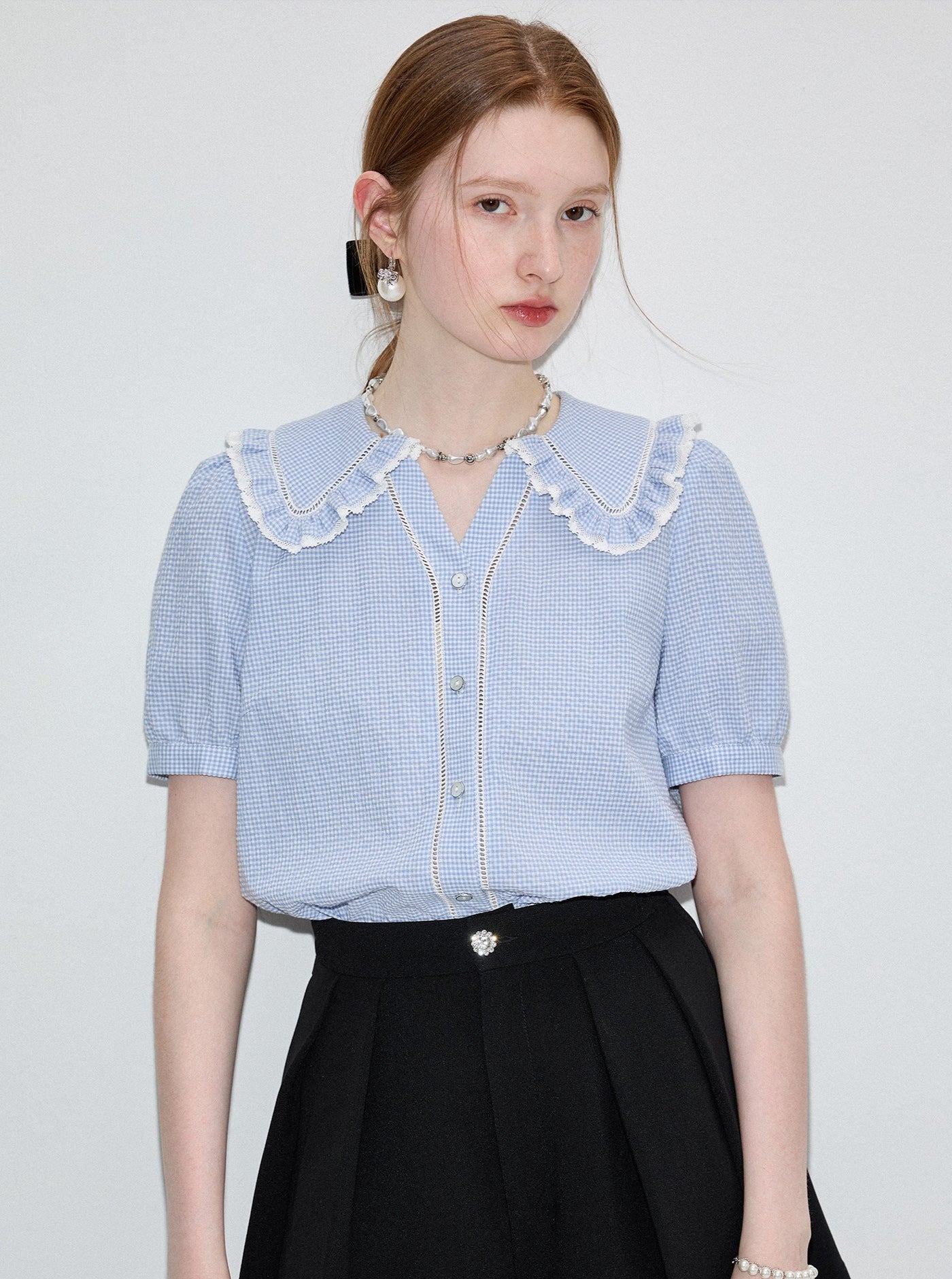 Blue and White Doll Collar Top