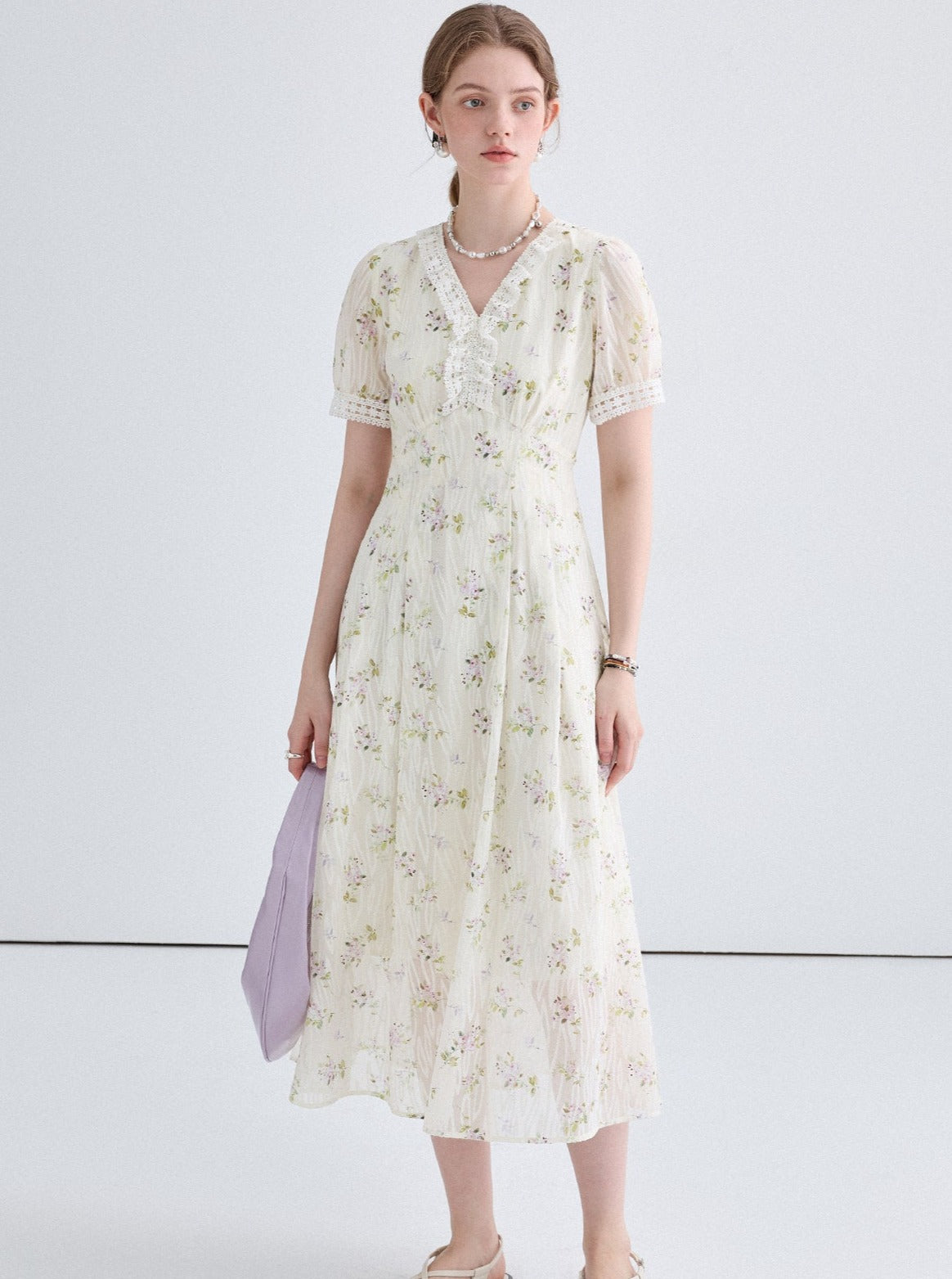 Lace Collar Slim Floral Dress