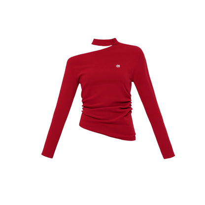 Red Off-Shoulder Knit Top