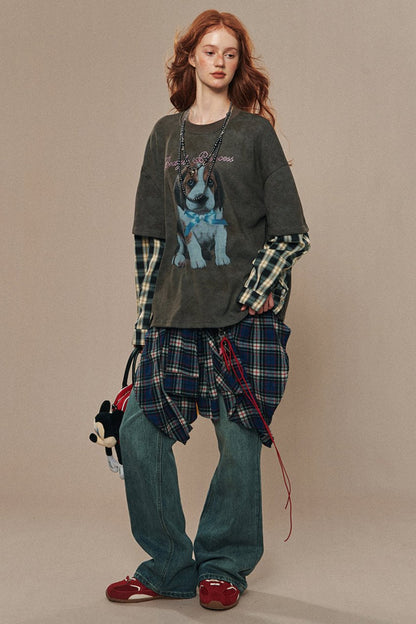 Lazy Style Patchwork Plaid T-Shirt