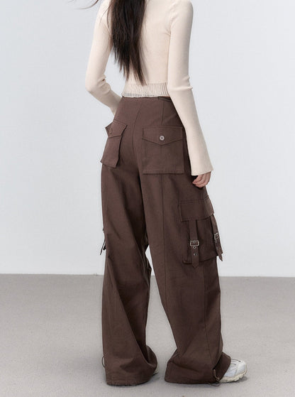 Large Pocket Loose Straight Leg Slim Pants