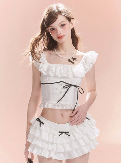 White Moonshine Bow Crop Top