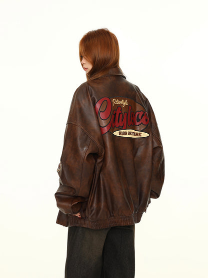 American vintage embroidery biker jacket