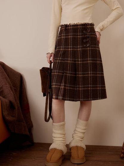 Plaid A-line Midi Skirt