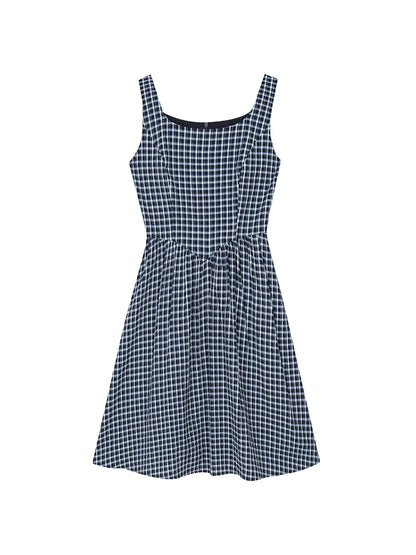 Vintage Blue Shirt With Contrast Check A-Line Dress Set-Up