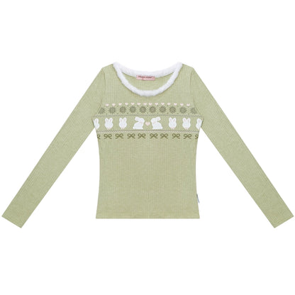 Slim Rabbit Print Knitted Base Shirt