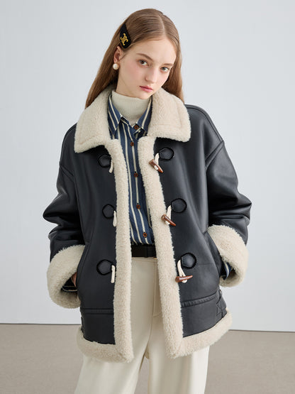 Fur Edging One-Piece PU Jacket