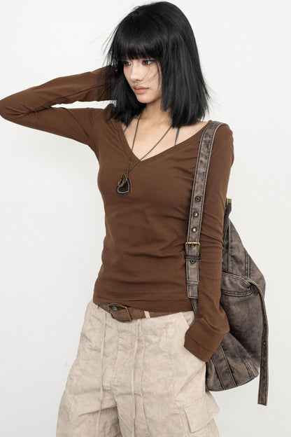 Retro V-neck Basic Top