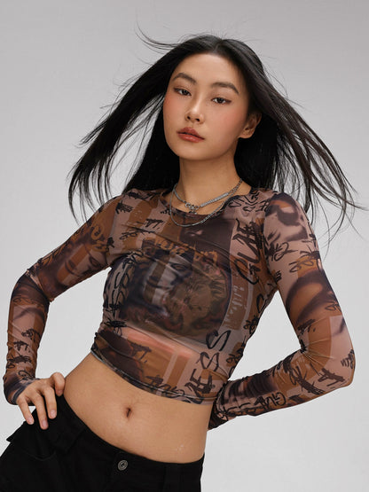 Retro Brown Jazz Tight Crop Top