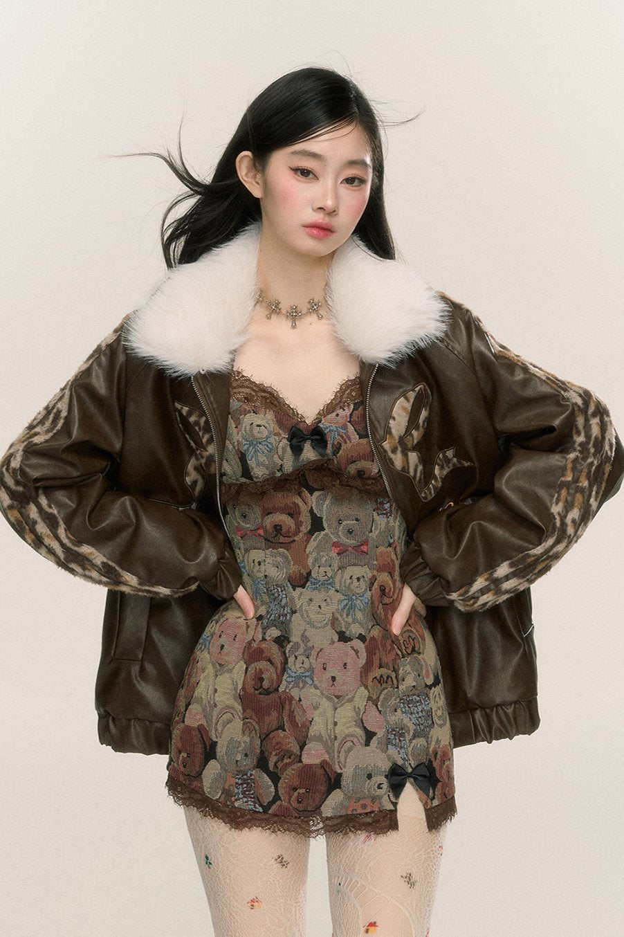 [On sale at 20 o'clock on September 26th] Loose and thin fur collar leather jacket women's autumn and winter