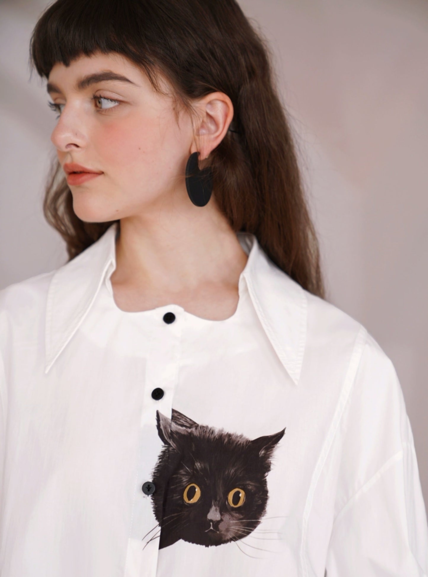 Minimalist Black Cat Cotton Shirt