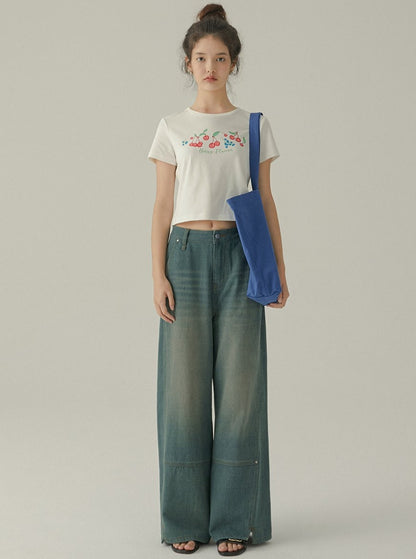 LLANO retro waschen Split High-Waisted Denim Wide-Leg Hose Französisch lose Ballon Hosen leicht wischen den Boden zu dünnen Frauen Sommer aussehen