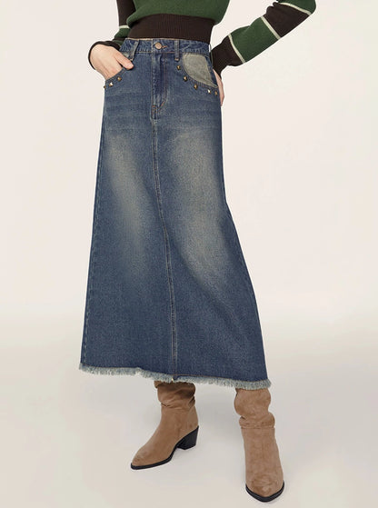 Midi gewaschen Denim A-Line-Rock