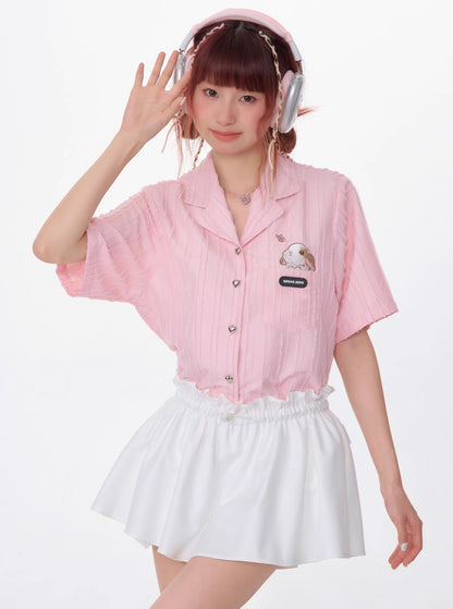 Rabbit Embroidery Premium Short Sleeve Shirt