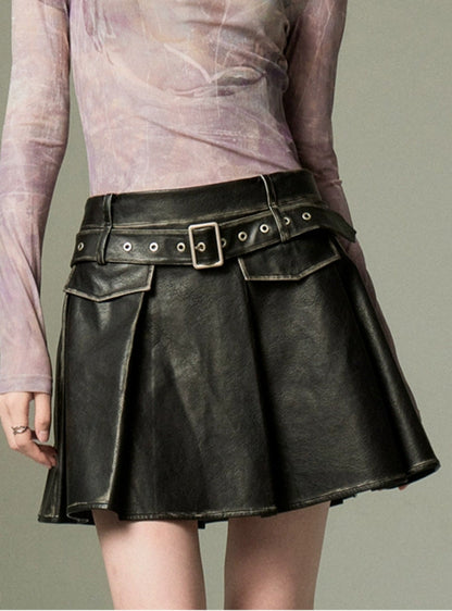 Vintage pleated leather skirt