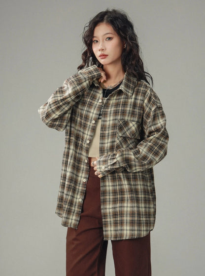 Vintage Plaid Long Sleeve Silhouette Top