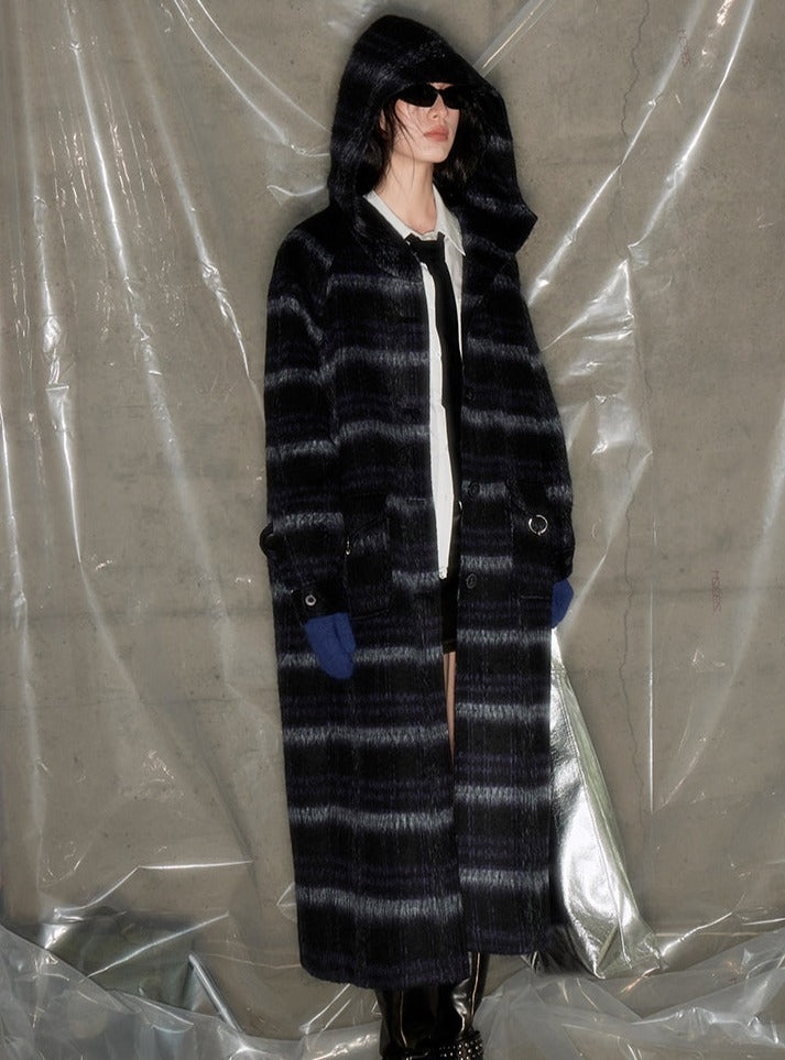 Plaid universe tweed hooded coat