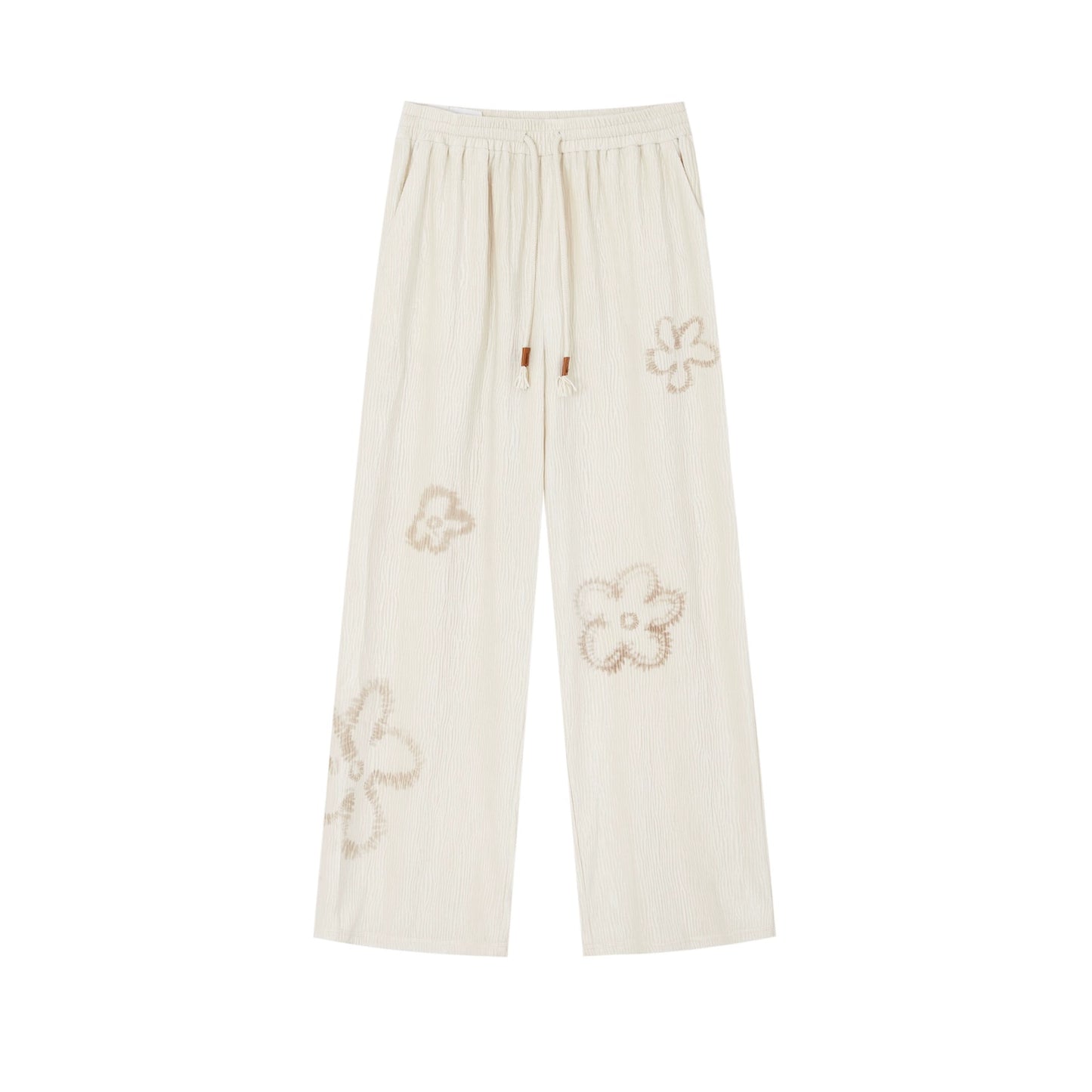Floral Pleated Lace-Up Pants