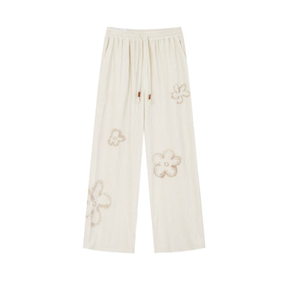 Floral Pleated Lace-Up Pants