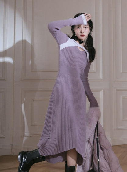 Neckline twisted sweater dress
