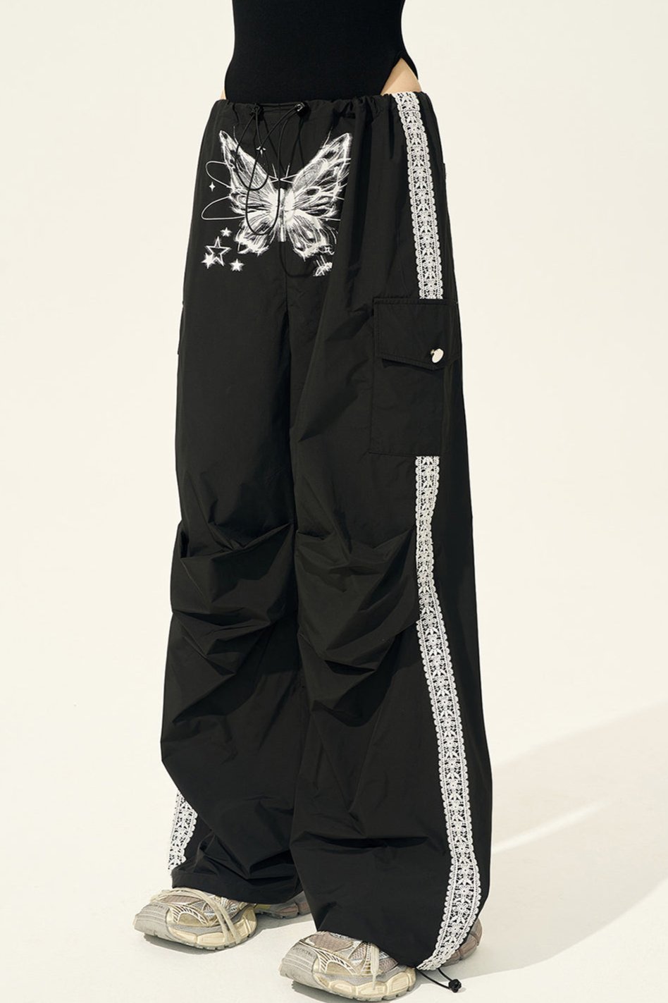 Butterfly Lace Casual Cargo Pants