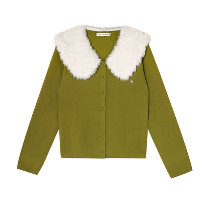 Wool Detachable Fur Collar Cardigan