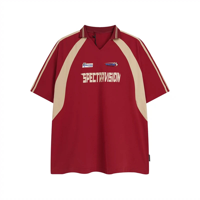 Retro Contrast Red Polo Top