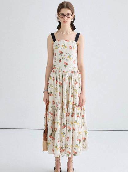 Temperament French Print Slip Dress