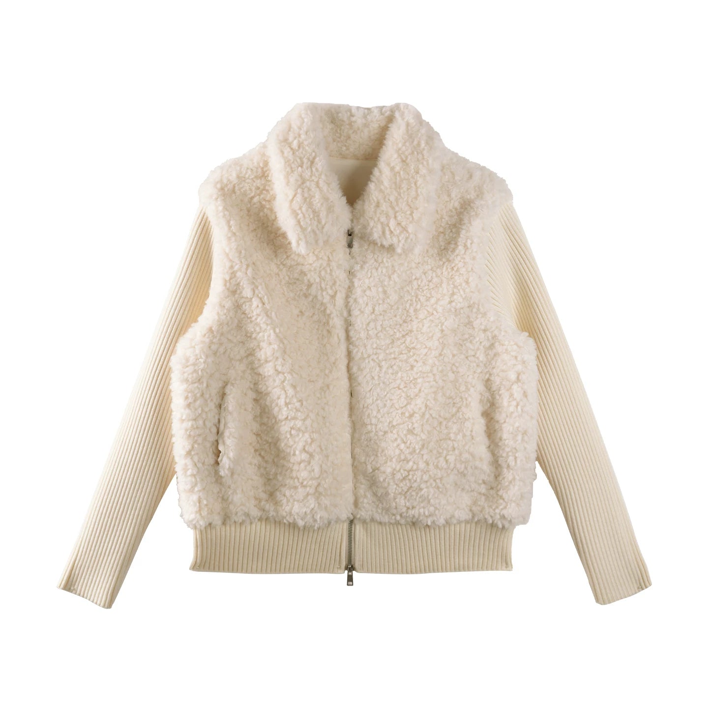 Knitted Patchwork Shearling Jacket