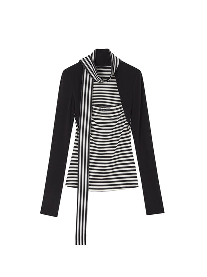 Fake Two Slimming Striped Knit Top