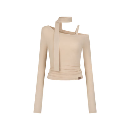 Hollowed-Out Shoulder Tencel Top