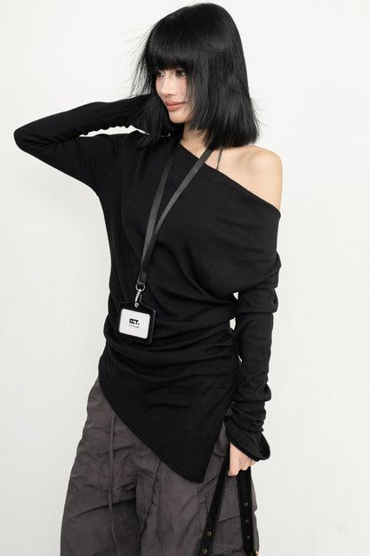 Simple Off-Shoulder Knit Shirt