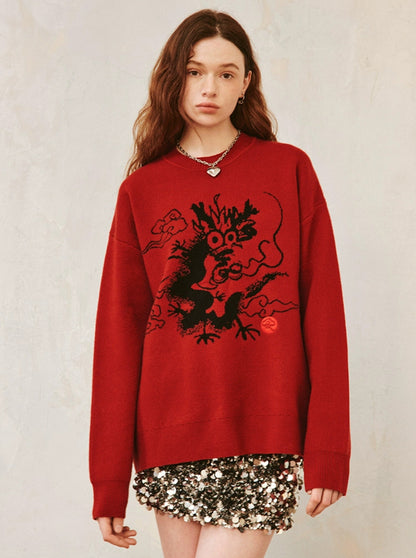 Dragon Loose Long Sleeve Knit Sweater