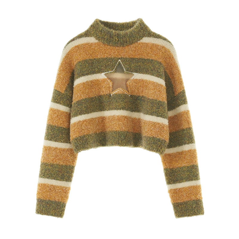 pullover cut-out star stripe sweater