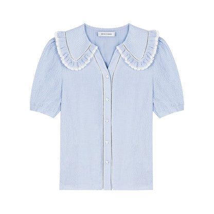 Blue and White Doll Collar Top