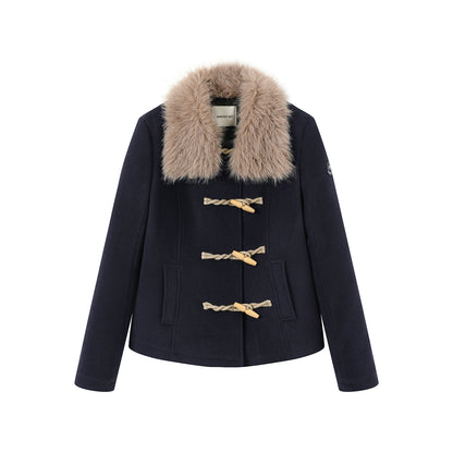 Vintage Toggle Woolen Fur Collar Coat