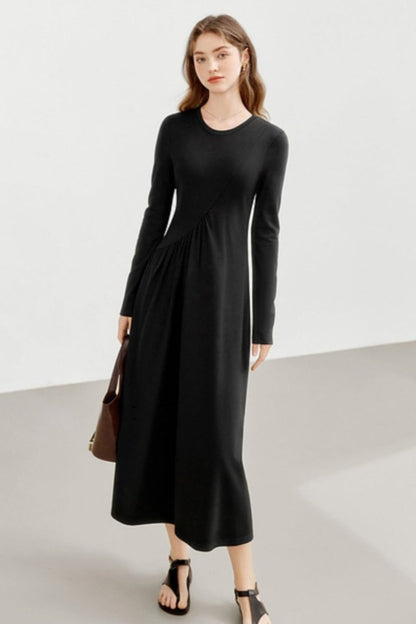 MEETLADY DESIGN SENSE SLIM BLACK LONG SLEEVE DRESS WOMEN'S FALL 2024 NEW TEMPERAMENT SLIM LITTLE BLACK DRESS