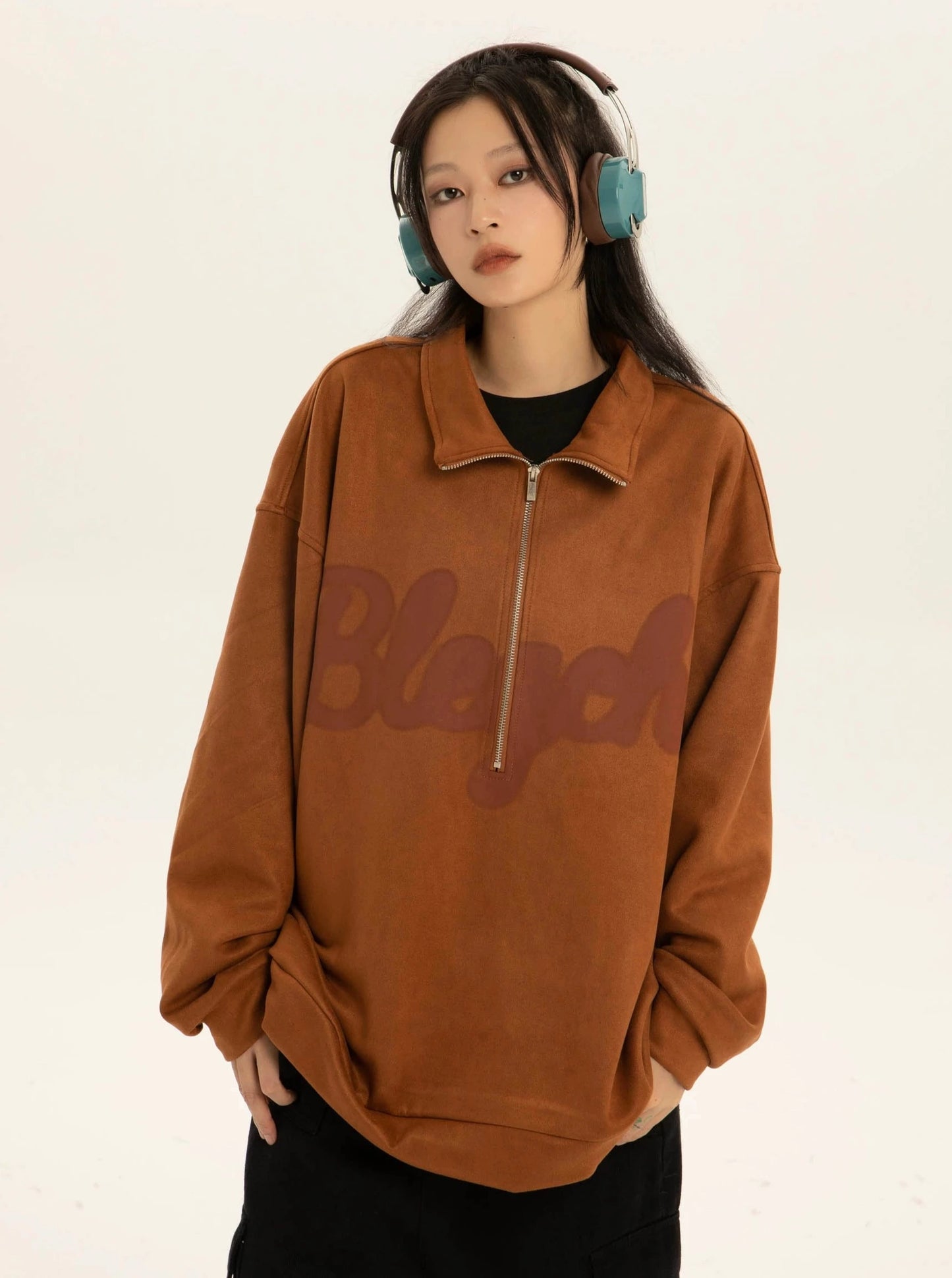 American suede stand collar letter coat