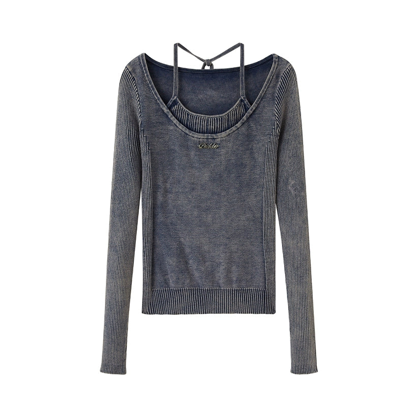 minimalist neck washed sweater top