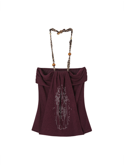 Rhinestone Halter Neck Top