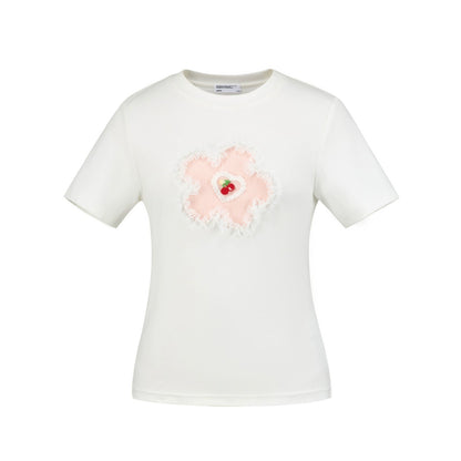 T-Shirt mit aufgestickter kleiner Blume